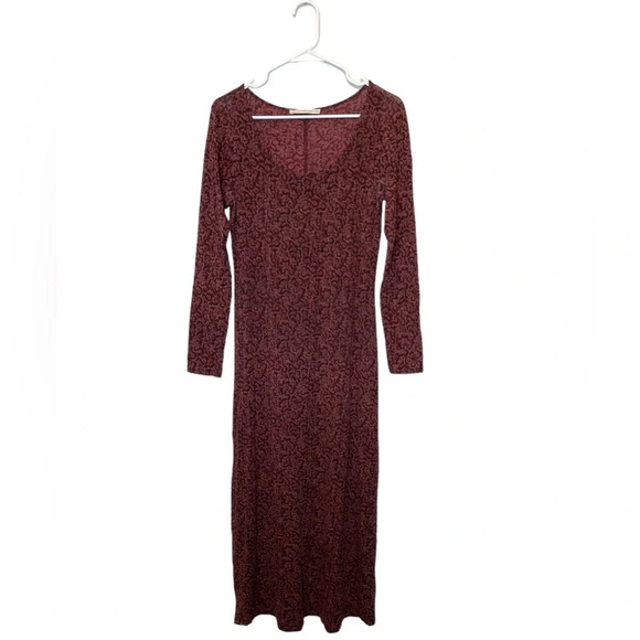 Peruvian Connection Floral Pattern Long Sleeve Maxi Dress Size Small Maroon/Pink - Picture 2 of 11